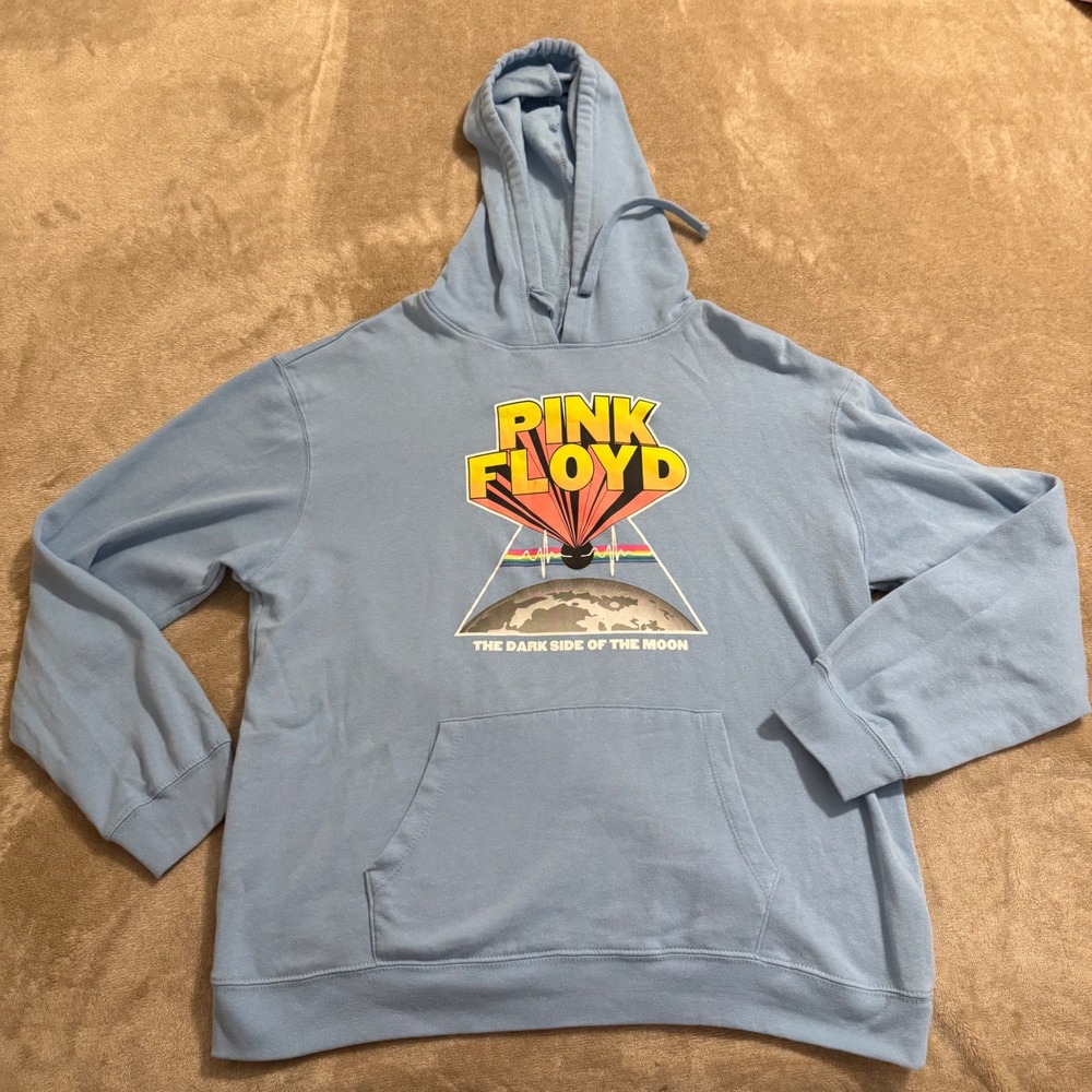 Pink Floyd Dark Side of the Moon Hoodie Light Blue XXL Graphic Pullover